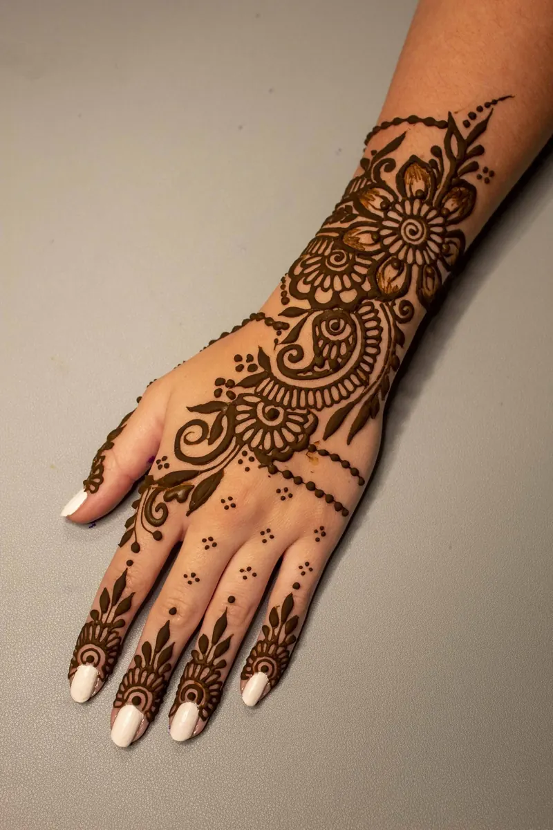 Henna paste freshly applied on hand